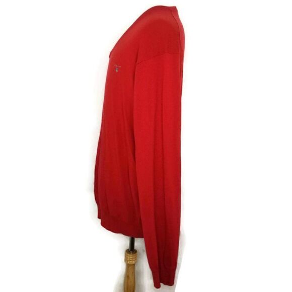Gant Sweater Mens Size 2XL Cotton Wool Red V-Neck Long Sleeve Pullover Jumper - Picture 2 of 11